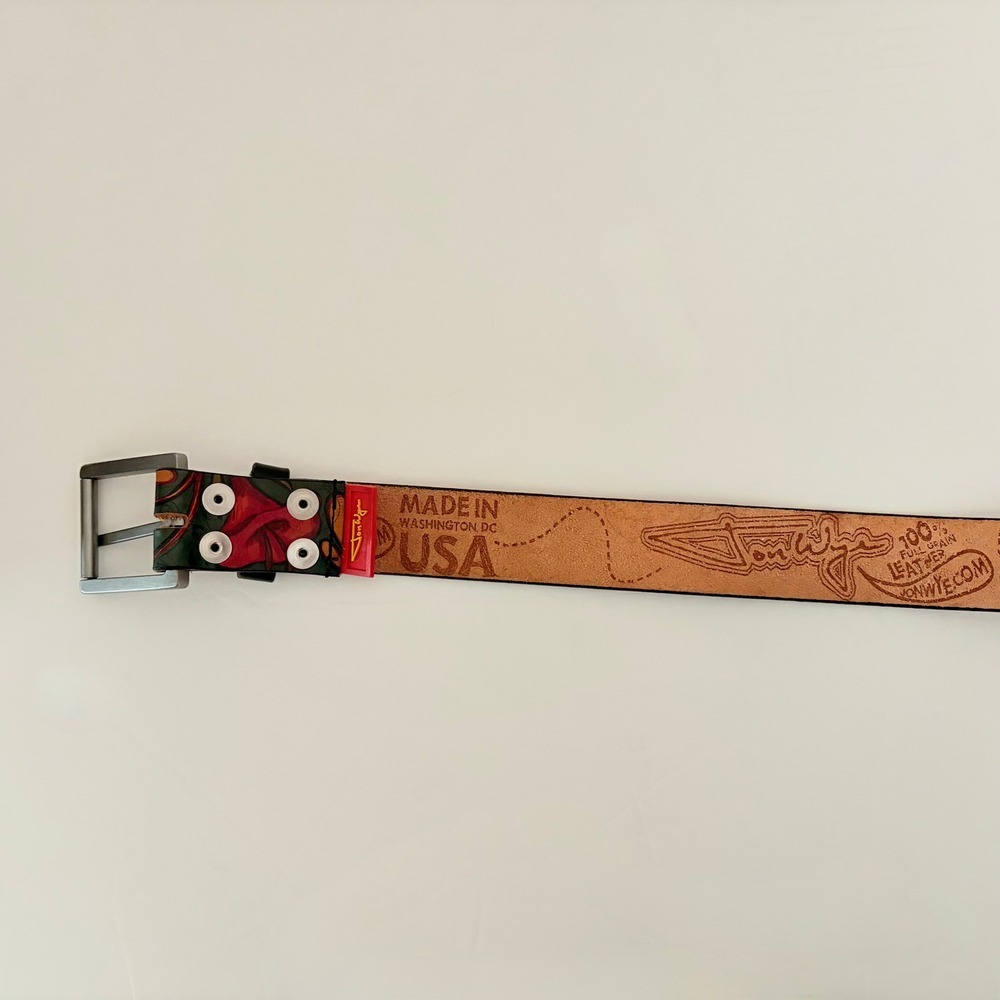 Unisex JON WYE Leather Floral Belt Western Retro Made in USA Men Women 46.5" - Picture 9 of 11